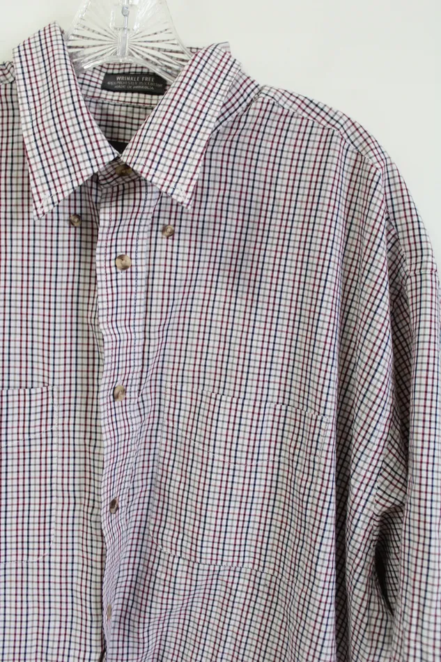Van Heusen Earrings Van Heusen Maroon Navy Tan Plaid Short Sleeved Button Down Shirt XL