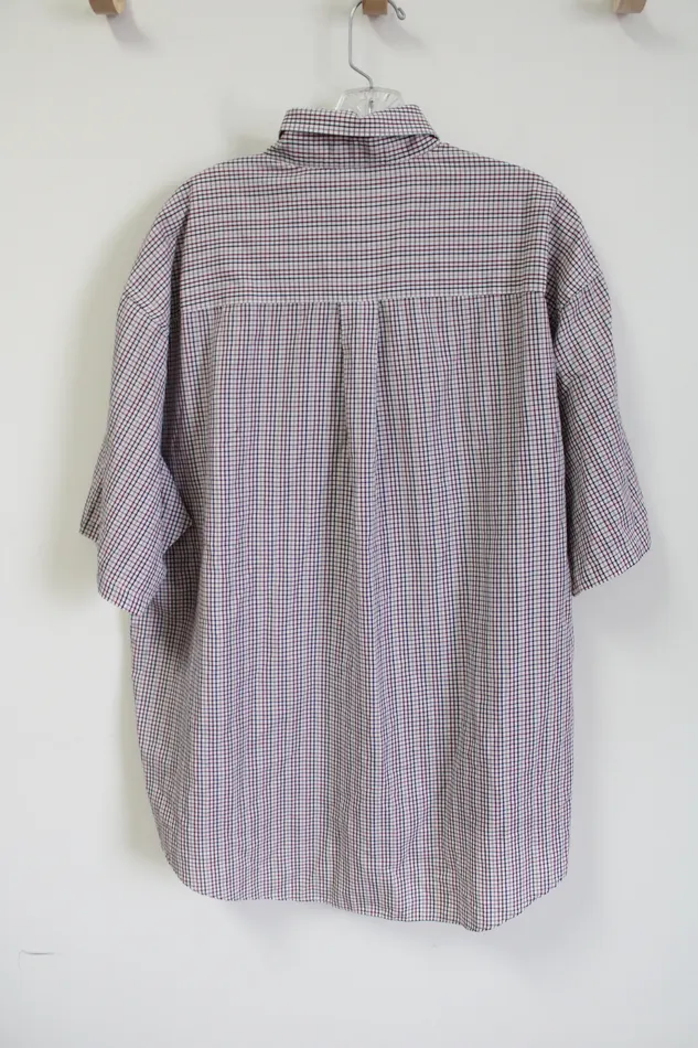 Van Heusen Earrings Van Heusen Maroon Navy Tan Plaid Short Sleeved Button Down Shirt XL