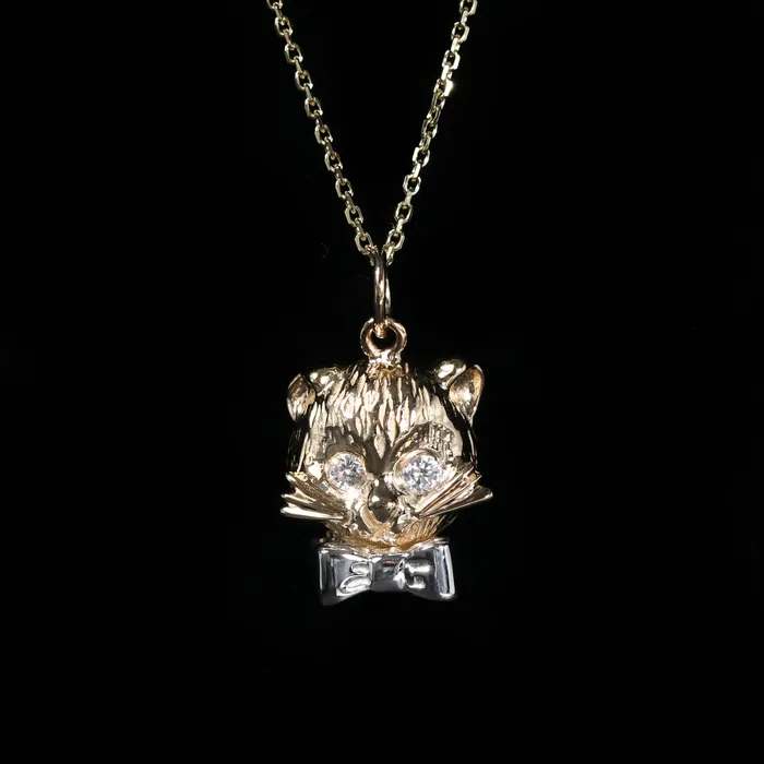 Vollman The Rosenthal Bee Necklaces 14k Gold Diamond Cat CharmPendant