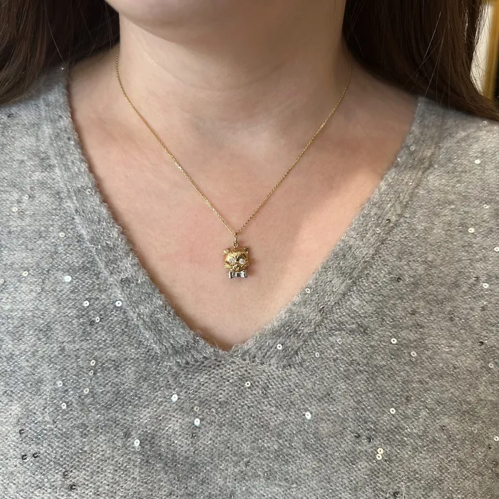 Vollman The Rosenthal Bee Necklaces 14k Gold Diamond Cat CharmPendant