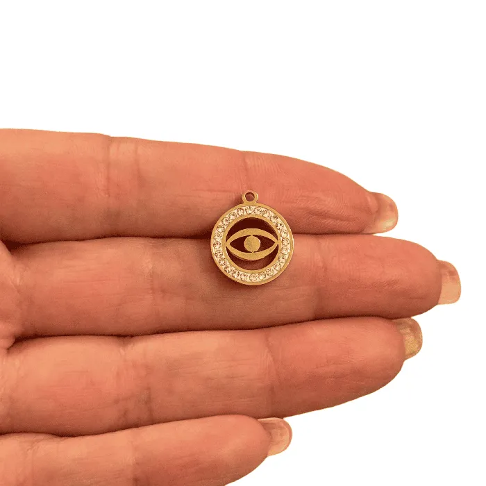 Waterproof Stainless Steel Gold Evil Eye Pendant with CZ Frame Peppy Beads Necklaces Waterproof Stainless Steel Gold Evil Eye Pendant with CZ Frame Peppy Beads Necklaces