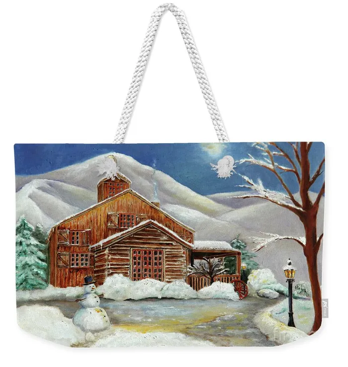 Weekender Tote Bag Customizable Carry All Tote Winter At The Cabin Design Portraits by NC Earrings Weekender Tote Bag Customizable Carry All Tote Winter At The Cabin Design Portraits by NC Earrings