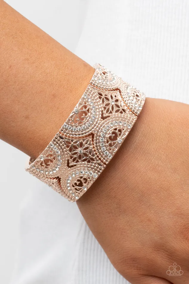 Wheeling and Dealing Rose Gold Paparazzi Accessories Earrings