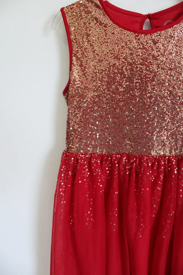 Wonder Nation Red Gold Sequined Tulle Dress XXL 18 Wonder Nation Earrings