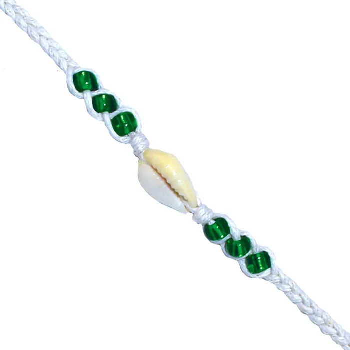 WORLDENDIMPORTS Bracelets VivaLife Linen Cowry Wishlet Bracelet with Green Beads