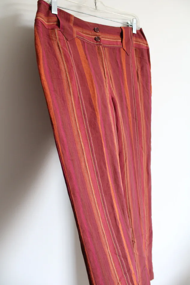 Worthington Pink Orange Red Striped Linen Blend Wide Leg Pants 8 Worthington Earrings