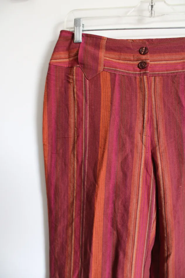 Worthington Pink Orange Red Striped Linen Blend Wide Leg Pants 8 Worthington Earrings