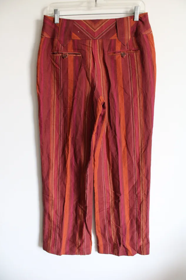 Worthington Pink Orange Red Striped Linen Blend Wide Leg Pants 8 Worthington Earrings