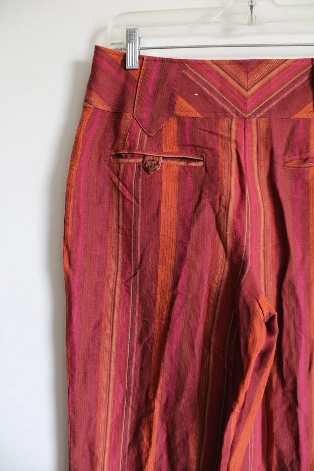Worthington Pink Orange Red Striped Linen Blend Wide Leg Pants 8 Worthington Earrings